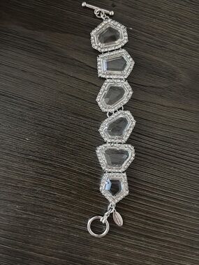 Ann Taylor Silver-Tone Hexagon Crystal Link Bracelet